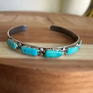 VTG Zuni Fabian Cheama Open Cuff Bracelet 6.25 Inch Turquoise 925 Sterling 10.7g